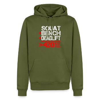 Powerlifting 420 kg Membre du Club - Sweat à capuche Premium bio Homme - kaki - Devant - Nico (187cm)