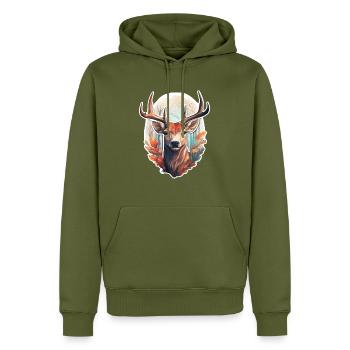 Hirschkopf - Männer Premium Bio Hoodie - Khaki - Vorne - Nico (187cm)