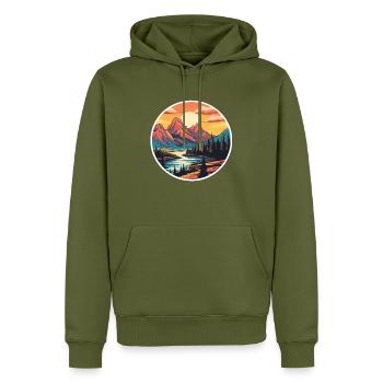Mountains - Men’s Premium Organic Hoodie - khaki - Front - Nico (187cm)