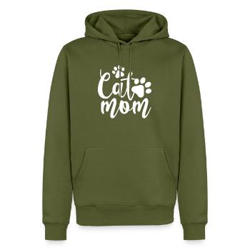 MAMAN CHAT - Sweat à capuche Premium bio Homme - kaki - Devant - Nico (187cm)