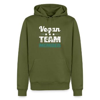 Vegan Team - Männer Premium Bio Hoodie - Khaki - Vorne - Nico (187cm)