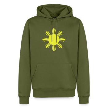 Eight Ray Sun - Men’s Premium Organic Hoodie - khaki - Front - Nico (187cm)