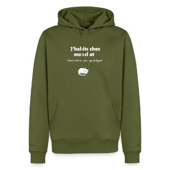 T shirt cat lover j'habite chez mon chat humour - Sweat à capuche Premium bio Homme - kaki - Devant - Nico (187cm)