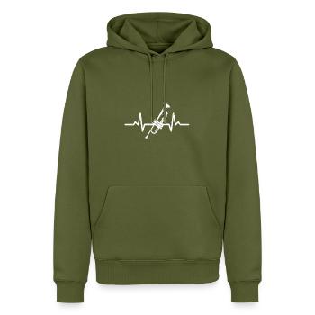 Mon coeur bat pour la trompette - Sweat à capuche Premium bio Homme - kaki - Devant - Nico (187cm)