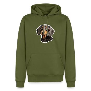 Dackel oder Dachshund - Männer Premium Bio Hoodie - Khaki - Vorne - Nico (187cm)