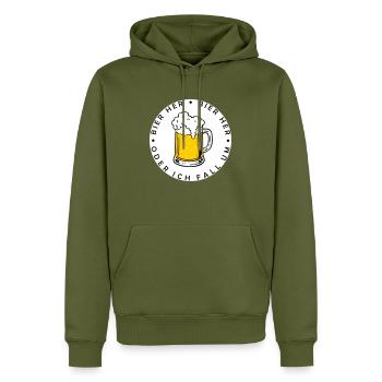 Bienen hier - Oder ich fall um! - Männer Premium Bio Hoodie - Khaki - Vorne - Nico (187cm)