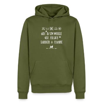 Husky Shirt Huskies Sabber und Haare - Männer Premium Bio Hoodie - Khaki - Vorne - Nico (187cm)