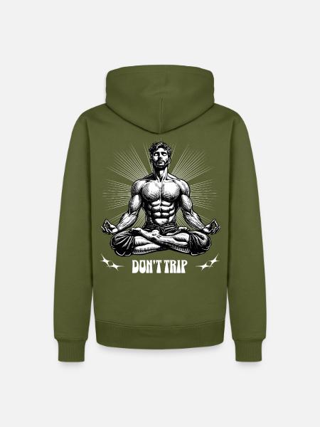 Don't Trip-_Man_yoga_lotus_pose - Männer Premium Bio Hoodie - Khaki