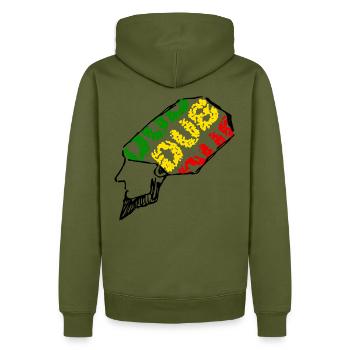 Dub Cap - Green Yellow Red - Light Background - Men’s Premium Organic Hoodie - khaki - Back - Nico (187cm)