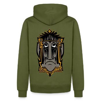Tiki Moai Mask Aloha cool retro guardian spirit - Men’s Premium Organic Hoodie - khaki - Back - Nico (187cm)