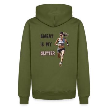 La sueur est mon éclat - Sweat à capuche Premium bio Homme - kaki - Dos - Nico (187cm)
