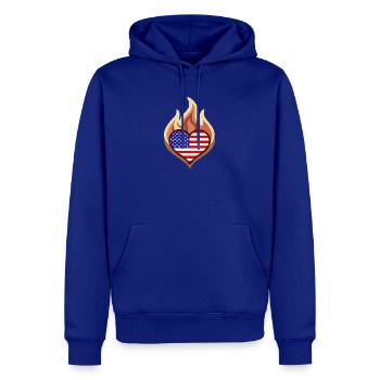 Flammenherz USA Flagge - Männer Premium Bio Hoodie - Royalblau - Vorne - Nico (187cm)