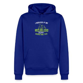 Ich frage mich, ob mein Rasenmäher auch an mich denkt - Männer Premium Bio Hoodie - Royalblau - Vorne - Nico (187cm)