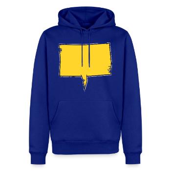 Eckige Sprechblase in Gelb used look - Männer Premium Bio Hoodie - Royalblau - Vorne - Nico (187cm)