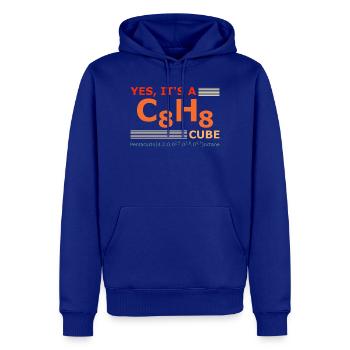 C8H8 Cubane – Yes it's a Cube retro Chemie - Sweat à capuche Premium bio Homme - bleu roi - Devant - Nico (187cm)