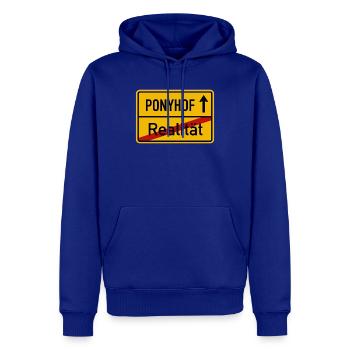 Ponyhof Realität Ortsschild Lustig Spruch Humor - Männer Premium Bio Hoodie - Royalblau - Vorne - Nico (187cm)