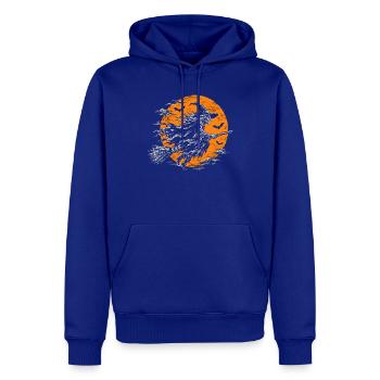 Die Hexe auf dem Besen vor dem Vollmond - Männer Premium Bio Hoodie - Royalblau - Vorne - Nico (187cm)