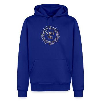 Sonne Dolce Vita Gold Lifestyle Print Bürohumor - Männer Premium Bio Hoodie - Royalblau - Vorne - Nico (187cm)