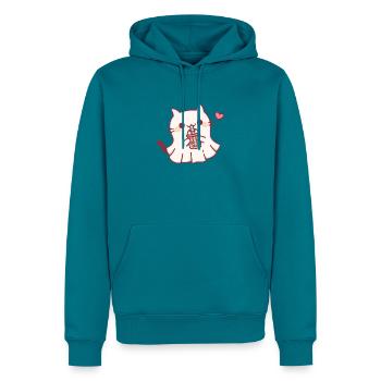 Süße Geisterkatze liebt Boba Tea Halloween - Männer Premium Bio Hoodie - Petrol - Vorne
