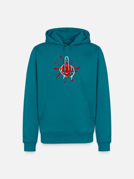 Mittelfinger Hand Rote Farbspritzer - Männer Premium Bio Hoodie - Petrol