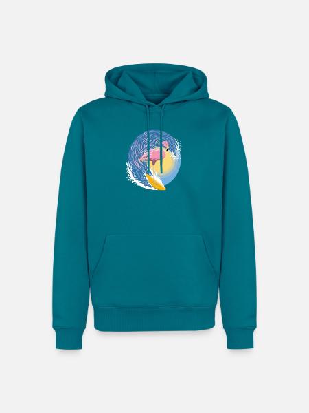Flamingo-Surfer - Männer Premium Bio Hoodie - Petrol