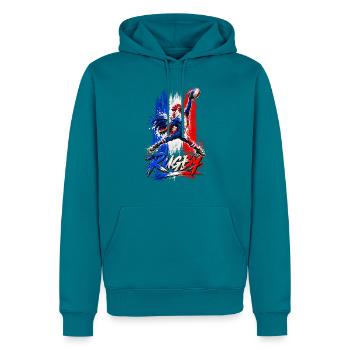 Heller dreikoloriger Rugby-Hahn - Männer Premium Bio Hoodie - Petrol - Vorne
