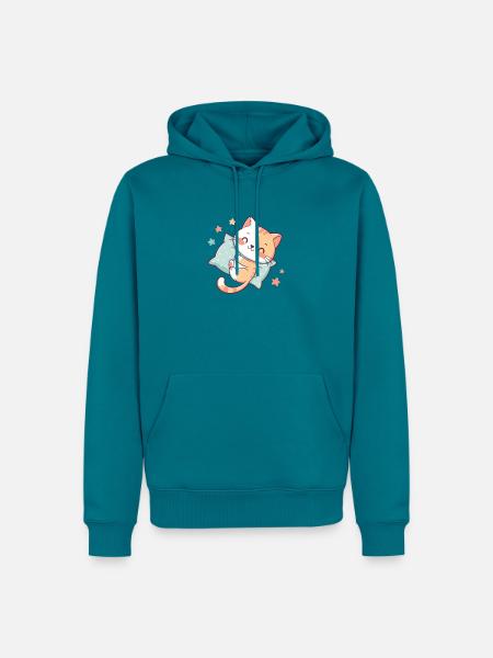 Kuschelige Katze auf Stern Kissen - Männer Premium Bio Hoodie - Petrol