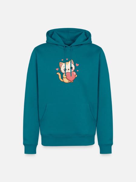 Süßes Kätzchen-Cartoonherz - Männer Premium Bio Hoodie - Petrol