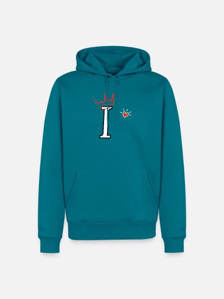 Buchstabe i Kronenherz - Männer Premium Bio Hoodie - Petrol