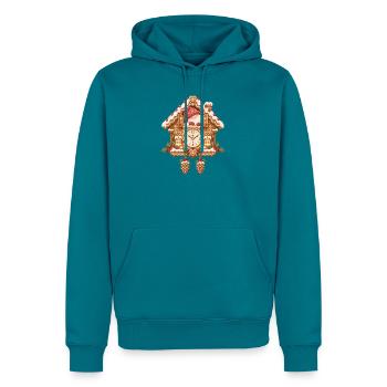 Weihnachtliche Lebkuchen-Kuckucksuhr mit Wichtel  - Männer Premium Bio Hoodie - Petrol - Vorne