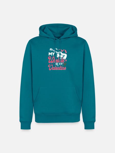 Hawaiian Ukulele Uke Valentines - Männer Premium Bio Hoodie - Petrol