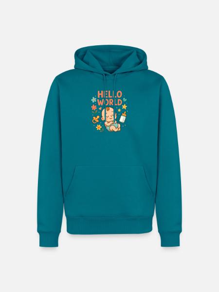 Hello World Baby-Kinderzimmer-Illustration - Männer Premium Bio Hoodie - Petrol