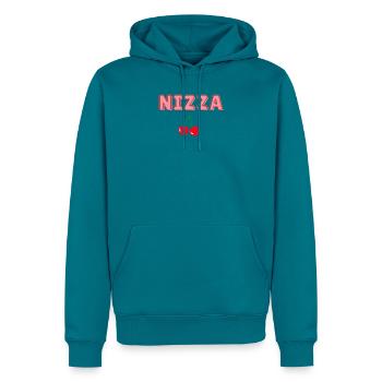 Nizza Pink Schrift mit Kirschen - Männer Premium Bio Hoodie - Petrol - Vorne