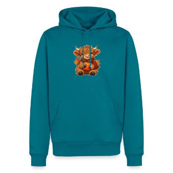 Gemütliche Highland-Kuh - Männer Premium Bio Hoodie - Petrol - Vorne