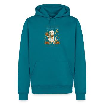 Gruseliger Geisterwelpe mit Kürbissen - Männer Premium Bio Hoodie - Petrol - Vorne
