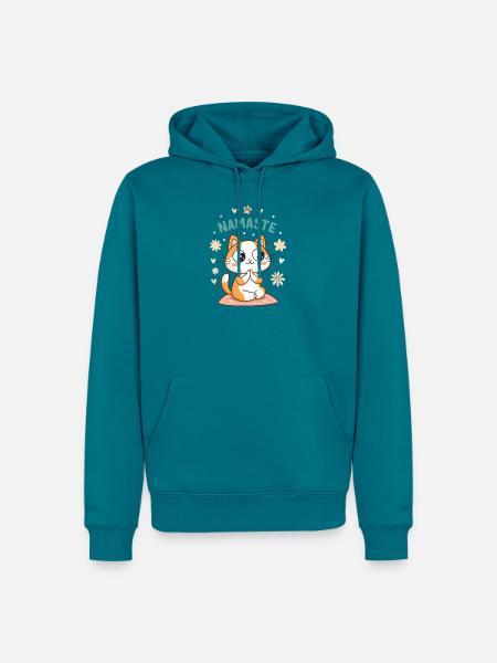 Namaste Pastel Kawaii Katze - Männer Premium Bio Hoodie - Petrol