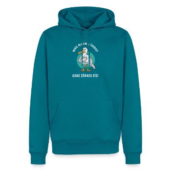 Möwe „Moin Digga? Ganz dünnes Eis!“ - Männer Premium Bio Hoodie - Petrol - Vorne