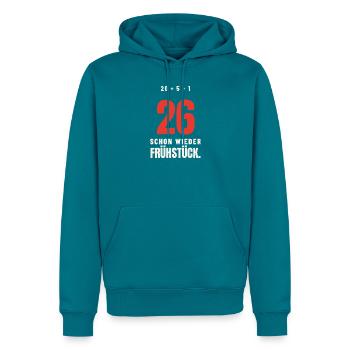 Dart 26 – Schon wieder Frühstück - Männer Premium Bio Hoodie - Petrol - Vorne