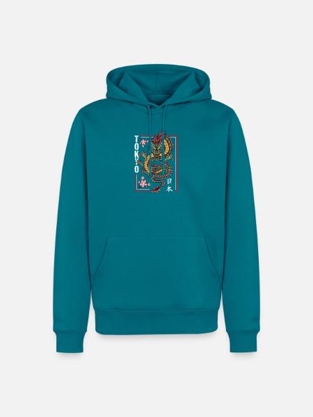 Japanischer Drache mit Kirschblüten - Männer Premium Bio Hoodie - Petrol