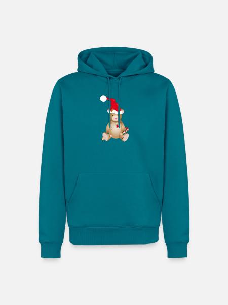Niedlicher Teddybär mit Weihnachtsmütze - Männer Premium Bio Hoodie - Petrol
