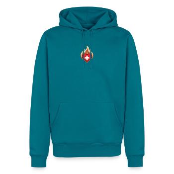 Switzerland Flag Heart on Fire - Männer Premium Bio Hoodie - Petrol - Vorne