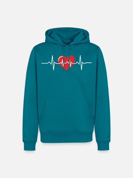 Herzschlag Kardiogramm Design - Männer Premium Bio Hoodie - Petrol