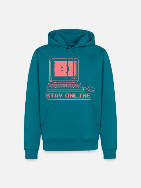 Stay Online Retro Computer - Männer Premium Bio Hoodie - Petrol