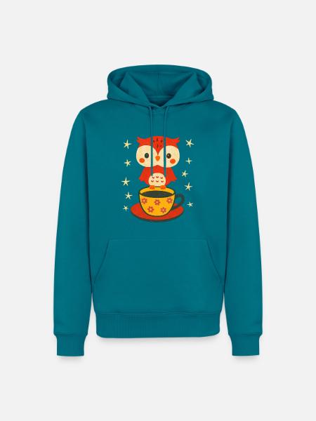 Eule für nächtliche Kaffeetrinker - Männer Premium Bio Hoodie - Petrol