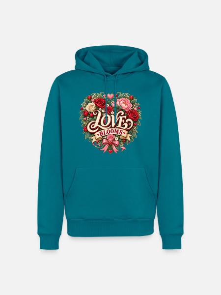 Love Blooms – Romantisches Blumenherz - Männer Premium Bio Hoodie - Petrol