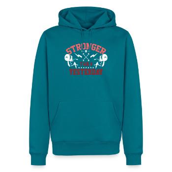 Stärker als gestern - Männer Premium Bio Hoodie - Petrol - Vorne