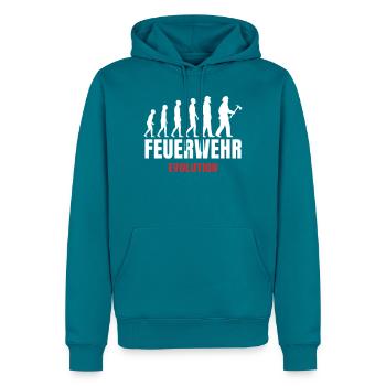 Feuerwehr Evolution Feuerwehrmann lustiger Spruch - Männer Premium Bio Hoodie - Petrol - Vorne