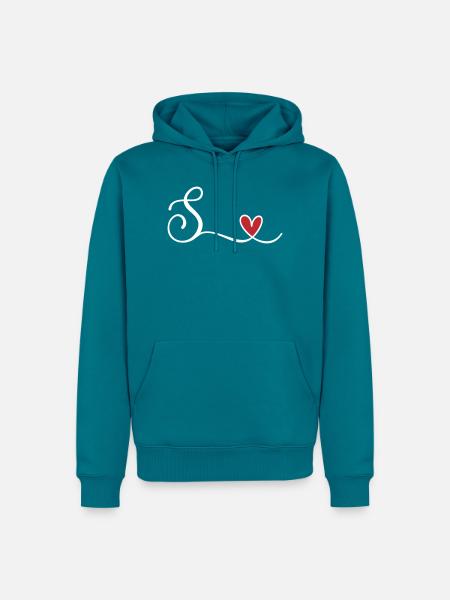 Buchstabe S. mit Herz Monogramm Initialie - Männer Premium Bio Hoodie - Petrol