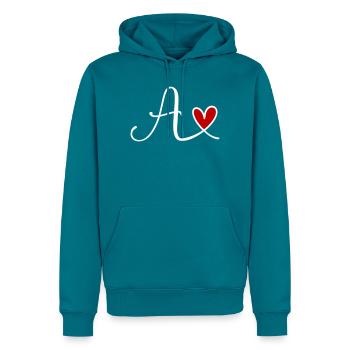 Buchstabe A Monogramm mit Herz - Männer Premium Bio Hoodie - Petrol - Vorne
