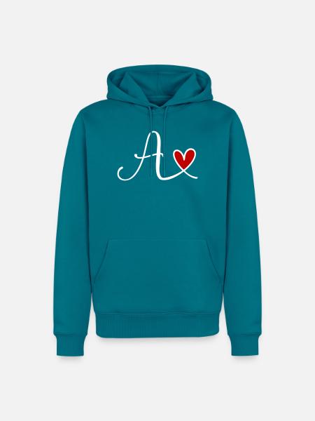 Buchstabe A Monogramm mit Herz - Männer Premium Bio Hoodie - Petrol